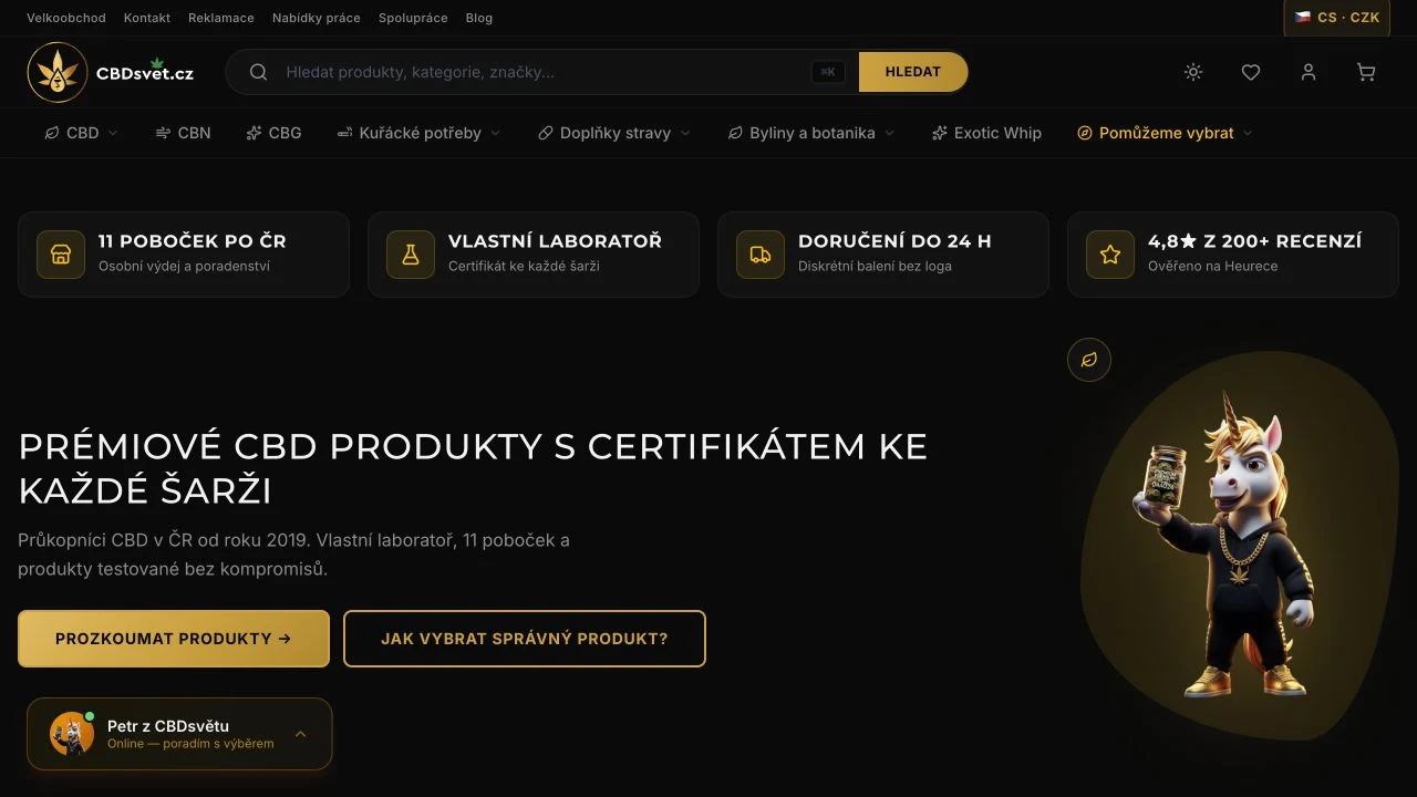 Ukázka veřejné části e-shopu CBD Svět.